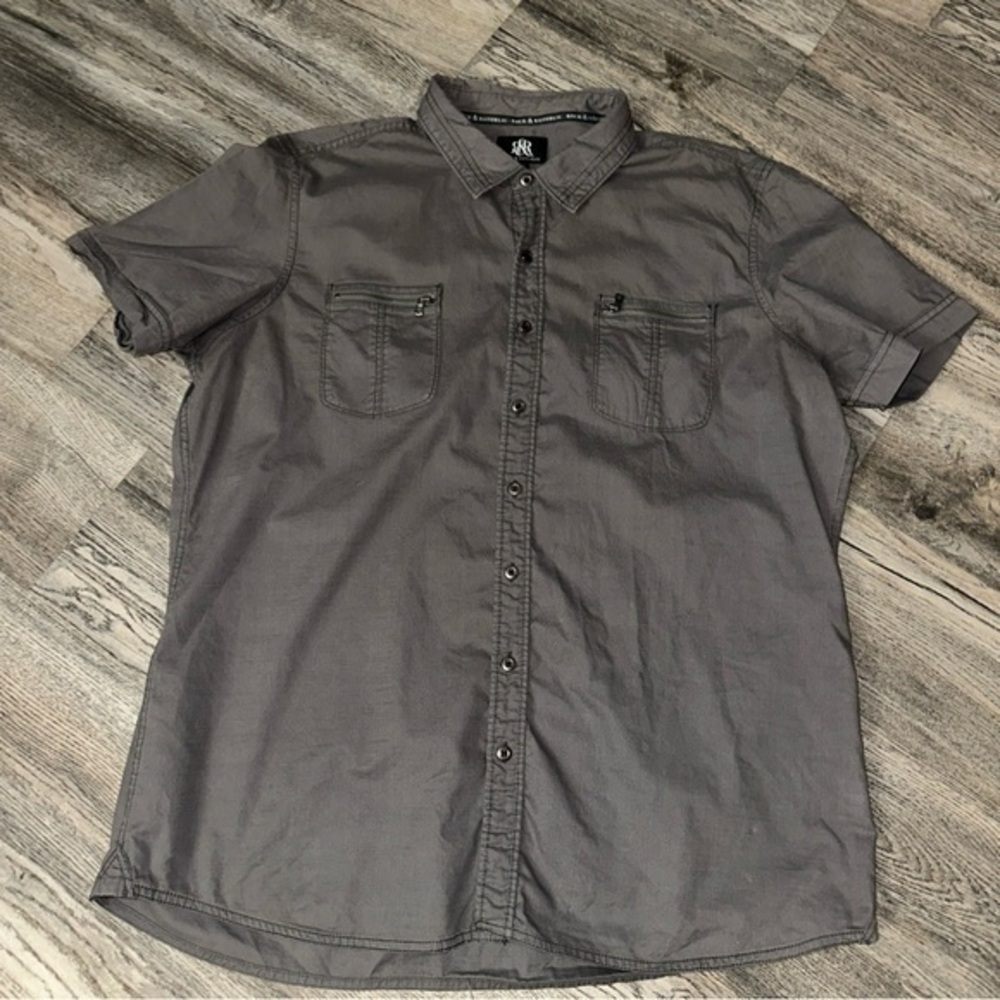 ROCK & REPUBLIC Mens Short Sleeve Button Up Grey Casual Shirt Size XXL‎